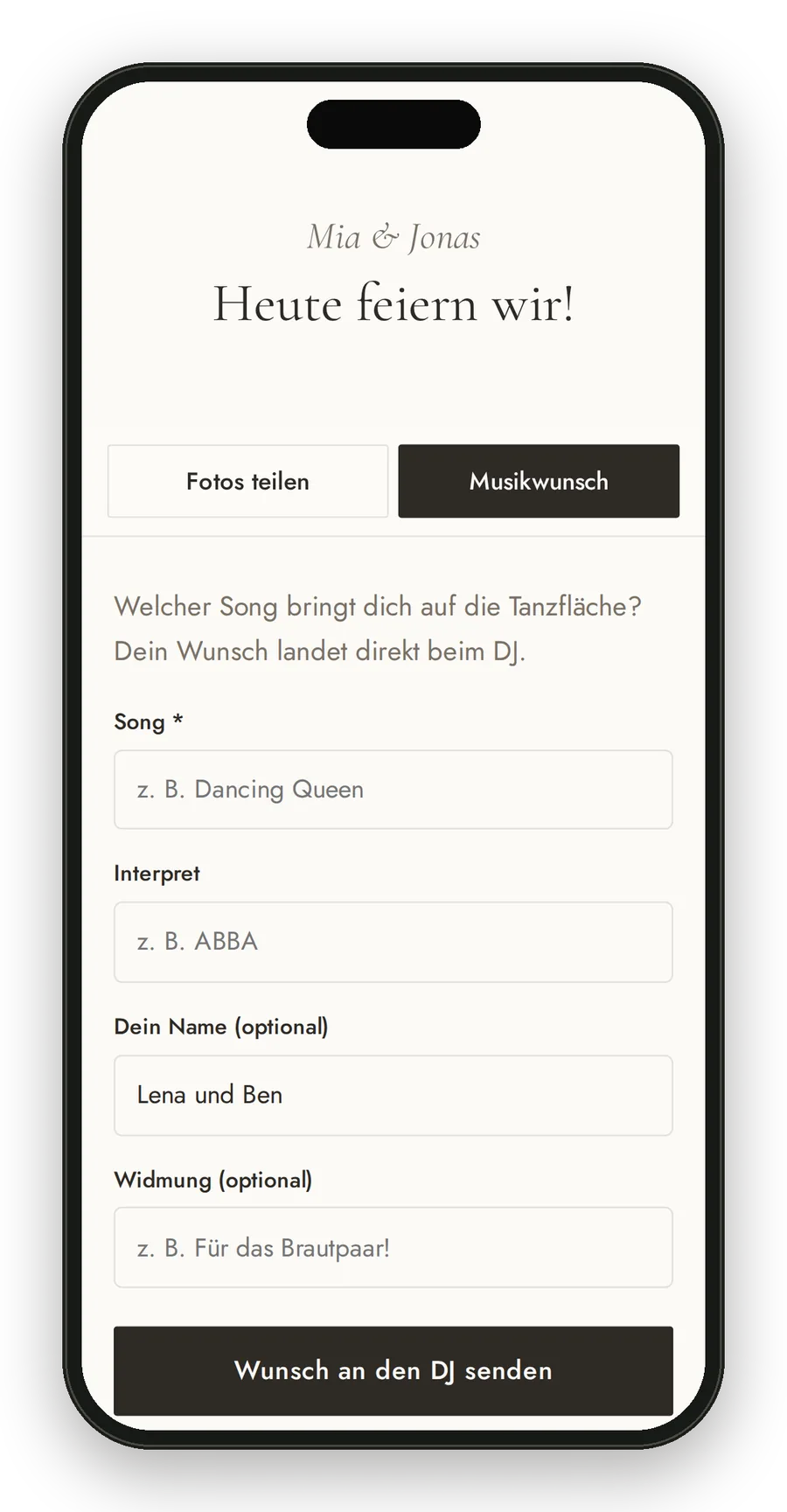 Musikwunsch am Hochzeitstag auf dem Handy